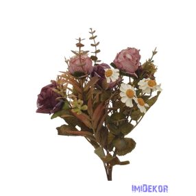   Antik színű rózsa + kis virágos csokor 29cm - Antik Mályva
