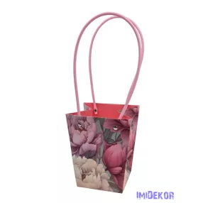 Virágtáska nagy trapéz virágmintás - Pink Peónia