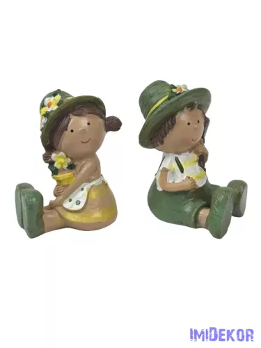Sárga-zöld ruhás kertész figura