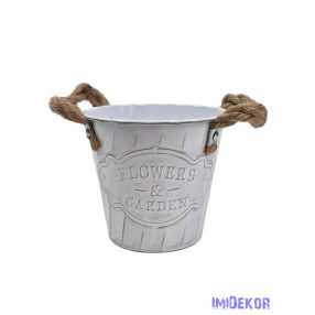 Kötél füles bádog vödör rátétes - Fehér