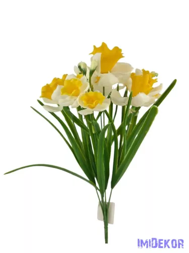 Vegyes virágú gumi nárcisz csokor 38cm - Fehér