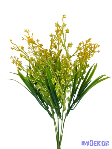 Műzöld bozontos csokor 35 cm - Sárga