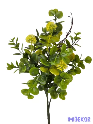 Műzöld leveles csokor 37 cm - Sárga