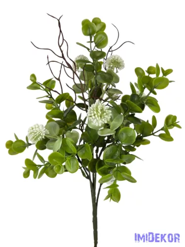 Műzöld leveles csokor 37 cm - Fehér