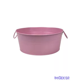 Fémfüles kerek bádog tál 20 cm - Rózsaszín