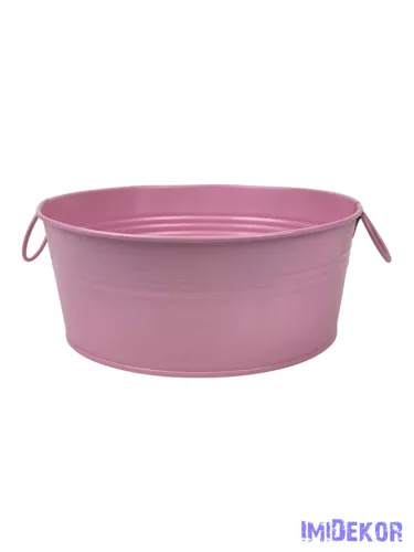 Fémfüles kerek bádog tál 20 cm - Rózsaszín