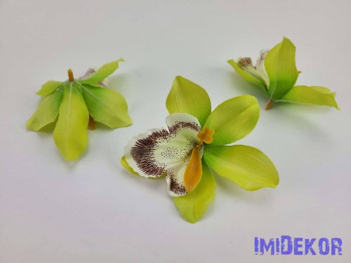 Orchidea selyemvirág fej 10 cm - Zöldes