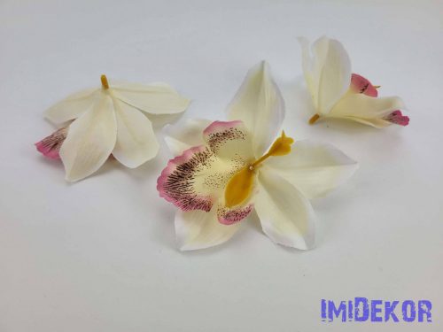 Orchidea selyemvirág fej 10 cm - Krém-Rózsaszín