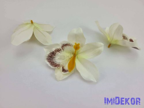 Orchidea selyemvirág fej 10 cm - Törtfehér