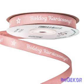   Boldog Karácsonyt! feliratos ripsz szalag 12mm x 20m - Púder