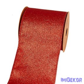   Glitteres karácsonyi szalag drótos szegéllyel 100mm x 5m - Piros