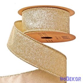   Glitteres karácsonyi szalag drótos szegéllyel 40mm x 5m - Arany