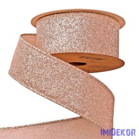   Glitteres karácsonyi szalag drótos szegéllyel 40mm x 5m - Rose Gold