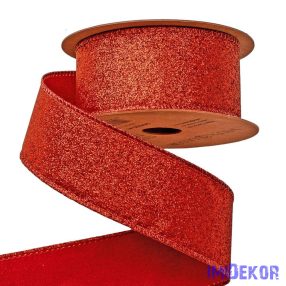   Glitteres karácsonyi szalag drótos szegéllyel 40mm x 5m - Piros