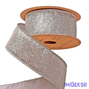   Glitteres karácsonyi szalag drótos szegéllyel 40mm x 5m - Ezüst
