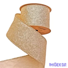   Glitteres karácsonyi szalag drótos szegéllyel 64mm x 5m - Arany