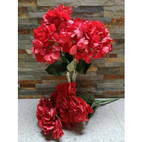 Hortenzia 5 fejes selyemvirág csokor 45 cm - Piros
