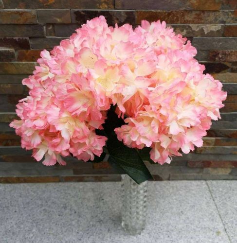 Hortenzia selyemvirág csokor 45 cm - Krém-Rózsaszín