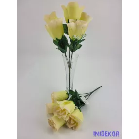   Bimbós rózsa 5 fejes selyemvirág csokor 32 cm - Zöldes Krém