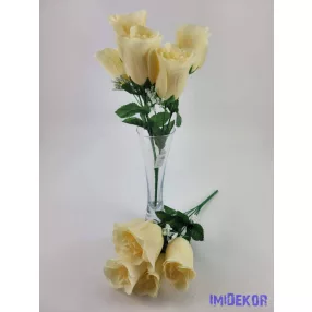 Bimbós rózsa 5 fejes selyemvirág csokor 32 cm - Vaj