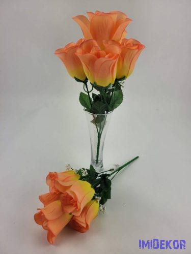 Bimbós rózsa 5 fejes selyemvirág csokor 32 cm - Világos Narancs