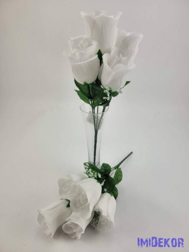Bimbós rózsa 5 fejes selyemvirág csokor 32 cm - Fehér