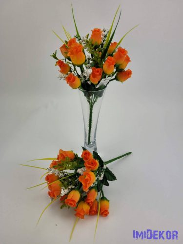 Apró fejű bimbós rózsa 5á 15v selyem csokor 24 cm - Narancs
