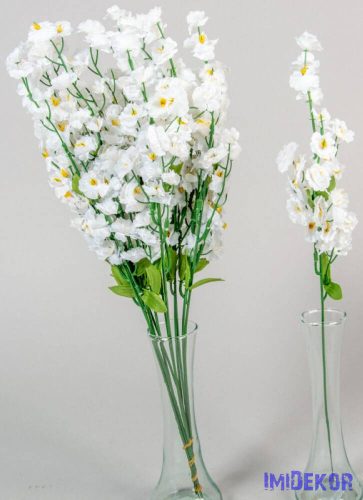 Apró virágos rezgő szálas selyemvirág ág díszítő 45 cm - Fehér