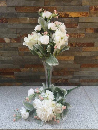Peónia rózsa hortenzia 10 ágú pasztel selyemvirág csokor 40 cm - Fehér