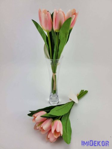 Tulipán 6 szálas selyem csokor 28 cm - Halvány rózsaszín