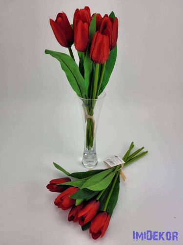 Tulipán 6 szálas selyem csokor 28 cm - Pirosas bordó
