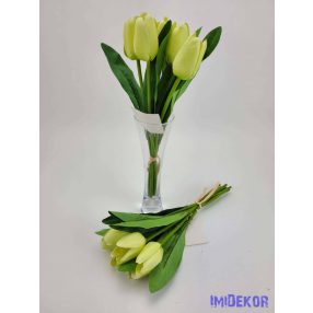Tulipán 6 szálas selyem csokor 28 cm - Zöldes krém