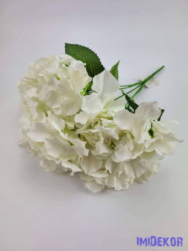 Hortenzia 5 ágú selyemvirág csokor 47 cm - Törtfehér