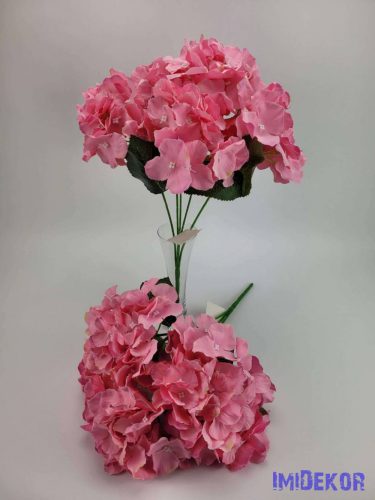 Hortenzia 5 ágú selyemvirág csokor 47 cm - Rózsaszín