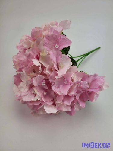 Hortenzia 5 ágú selyemvirág csokor 47 cm - Világos Rózsaszín