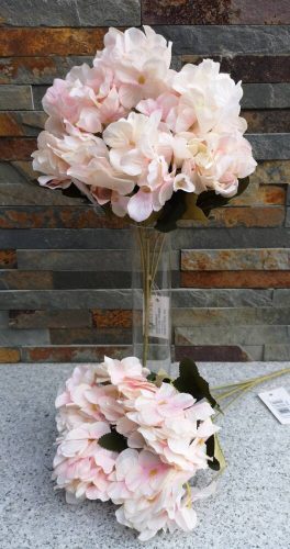 Hortenzia bokor 5 ágú selyemvirág csokor 33 cm - Halvány Rózsaszín