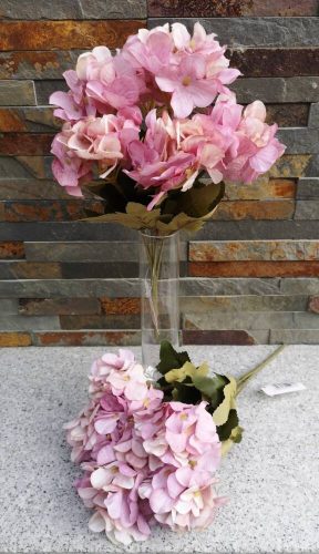 Hortenzia bokor 5 ágú selyemvirág csokor 33 cm - Pasztel Rózsaszín