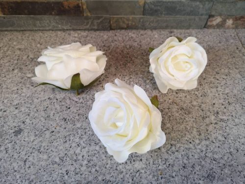 Rózsa minőségi selyemvirág fej nyílt rózsafej 7 cm krém
