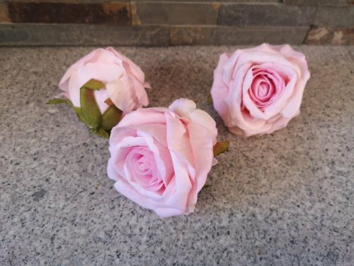 Bársony rózsa selyemvirág fej nyílt rózsafej 8 cm babarózsaszín