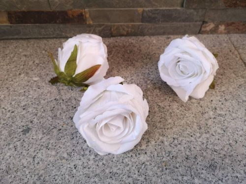 Bársony rózsa selyemvirág fej nyílt rózsafej 8 cm fehér