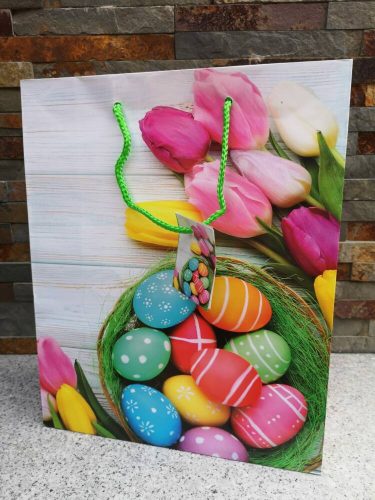 Húsvéti dísztasak Ajándék papír tasak Tulipán és tojás 32x26 cm
