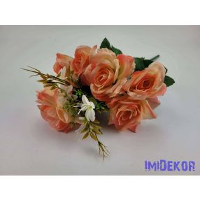 Nyíló rózsa 9 ágú selyem csokor 42 cm - Barack