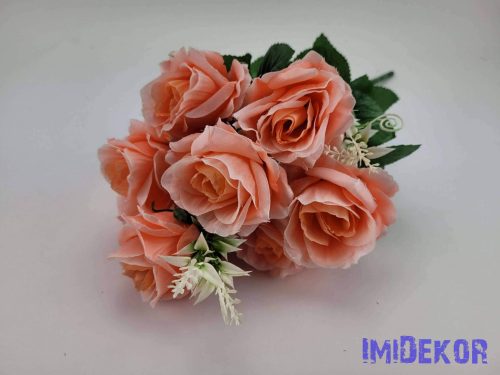 Nyílott 9 ágú rózsa selyemvirág csokor 44 cm - Barack