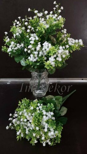 Fátyolka + buxus 14 ágú bokor művirág selyemvirág díszítő csokor zöldekkel 45 cm