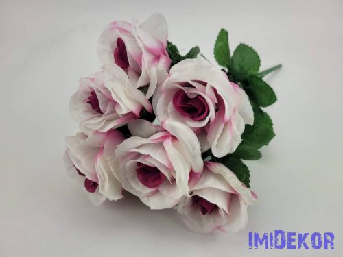Rózsa nyílott 10v selyem csokor 42 cm - Fehér-Világos Lila
