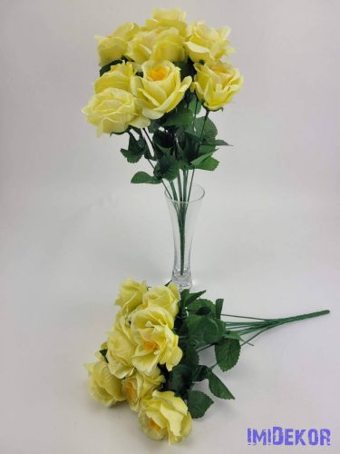 Rózsa nyílott 10v selyem csokor 42 cm - Krém