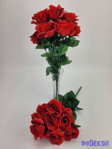 Rózsa nyílott 10v selyem csokor 42 cm - Piros
