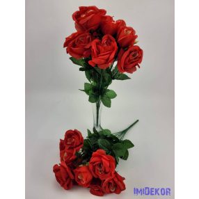 Rózsa 10v selyemvirág csokor 40 cm - Piros