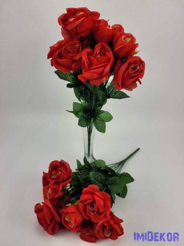 Rózsa 10v selyemvirág csokor 40 cm - Piros