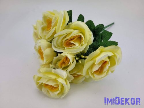Rózsa 10v selyemvirág csokor 40 cm - Krém